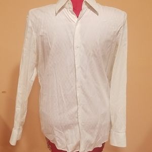 INC White Pattern Dress Shirt Button Down XL